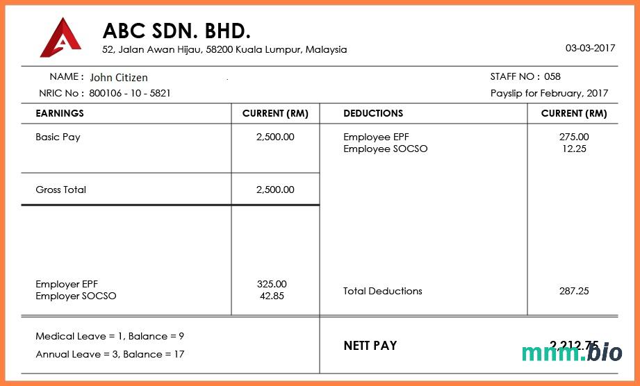 MALEZJA ABC SDN. BHD. pay stub Word and PDF template